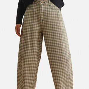 Checker Pattern Barrel Pants